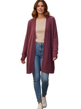 Coldwater Creek Wineberry Intrigue Boucle Knit Open Front Cardigan Size XL